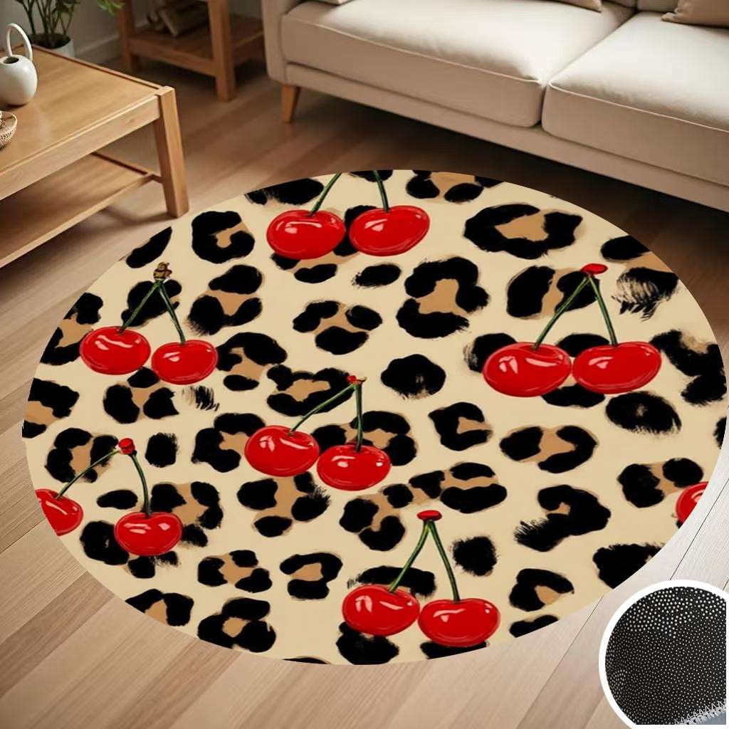 Cherries Leopard Print Seamless Pattern Round Carpet Living Room ...