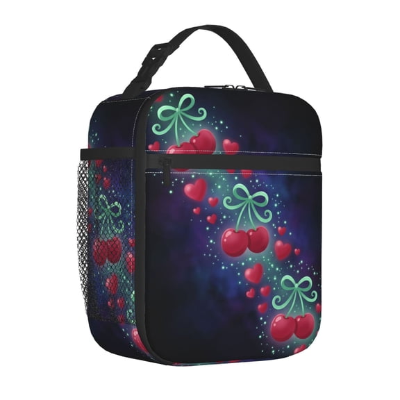 Cherries Lunch Box, Aesthetic Mixed Fruit Insulated Bag, Reusable Thick Lining Thermal Bento Pack, Practical Large Travel Handheld Container For Adults