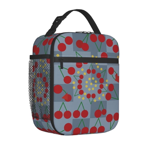 Cherries Lunch Box, Vibrant Summer Fruit Illustration Insulated Carrier, Reusable Premium Thick Thermal Tote, Modern Art Handheld Food Bag For Adults