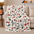 thumbnail image 1 of Cherries Olive Stems White Botanical, Cozy Friendship Quote Scene, Warm Flannel Blanket for Living Room and Reading Nook, Art Lovers Thanksgiving Gift, Artistic Home Decor, 1 of 9