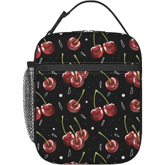 Cherries Pattern Lunch Bag Insulated Lunch Box Reusable Thermal Lunch Tote Bag With Zipper For Work Outdoor Travel Picnic