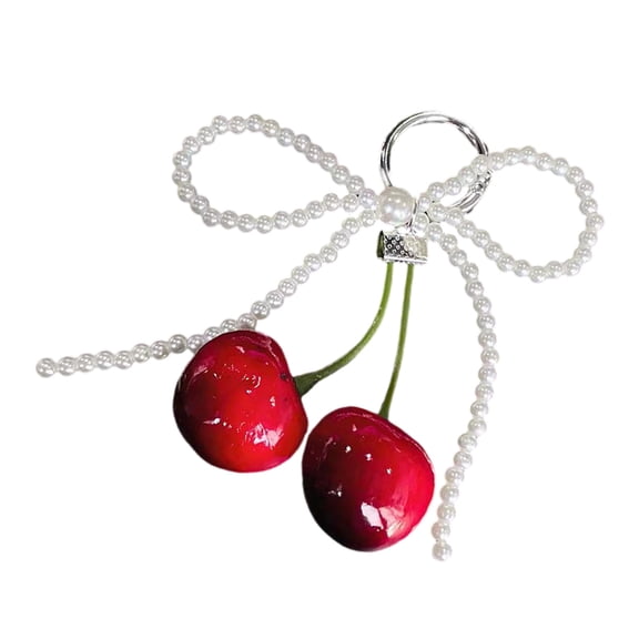 Cherries Pendant Keychain With Bowknot Fashionable Cherries Keychain with Pearlescent Bowknot Accent for Trendsetters