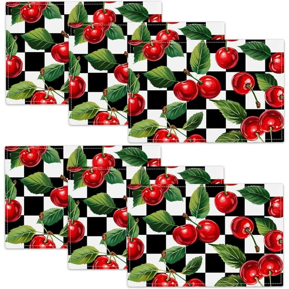 Cherries Placemats Set of 6 Cherry Fruit Table Mats Washable Place Mats for Home Party Indoor Kitchen Dining Table Decoration 12x18 Inch