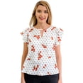 thumbnail image 1 of Cherries & Polka Dots Top - Keyhole Neck w Flutter Sleeves - Retro Style - Size Small, 1 of 4
