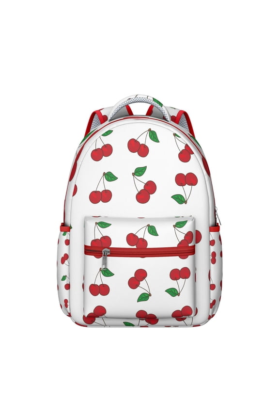 Cherries Print Backpack Adorable Pink Cherry Pattern Students School Bag with Cute Fruit Art, Sweet Candy Design, and Fun Illustration