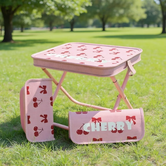 Cherries Print Folding Stool,Portable Handbag Stool,Instant Setup & Compact Carry Ergonomic Seat,Folding Stool With Lifting Straps,Sturdy Support, Perfect For Camping, Hiking, Beach & Patio