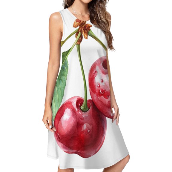 Cherries With Leaf On Top Of Them Dress Elegant Party Dresses Evening Dresses Women Dress Sleeveless Dress Ladies Dresses