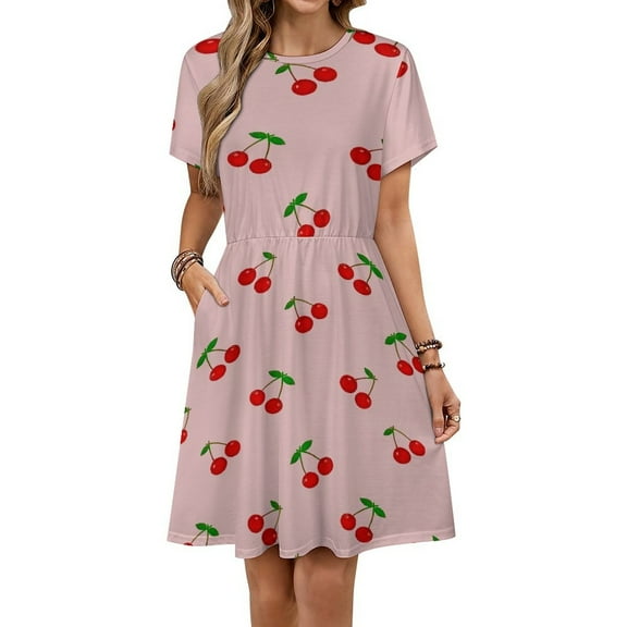Cherries Women's Dress Short Sleeve Summer Sundress Summer Women Clothes