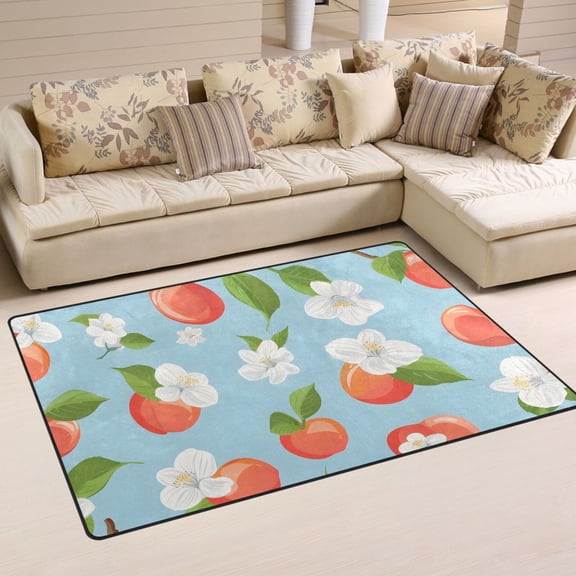 Cherries and White Flower Area Rug Washable Floor Carpet Mat 60 x 39 inch for Bedroom Living Room Kids Room Home Decor