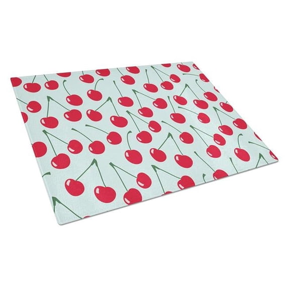 Cherries on Blue Glass Cutting Board, Large