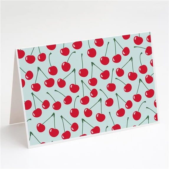 Cherries on Blue Greeting Cards & Envelopes - Pack of 8