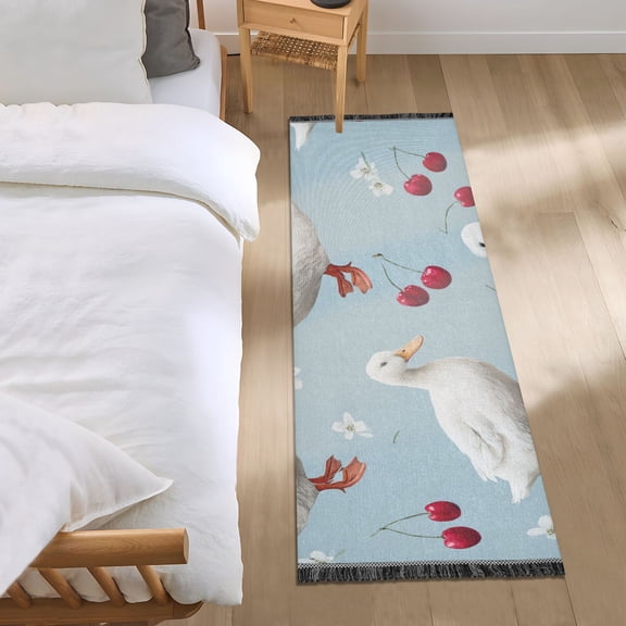 Cherries with Ducks Bedside Runner Rug 2'x 6' Non Slip Carpet Floor Mat Area Rug
