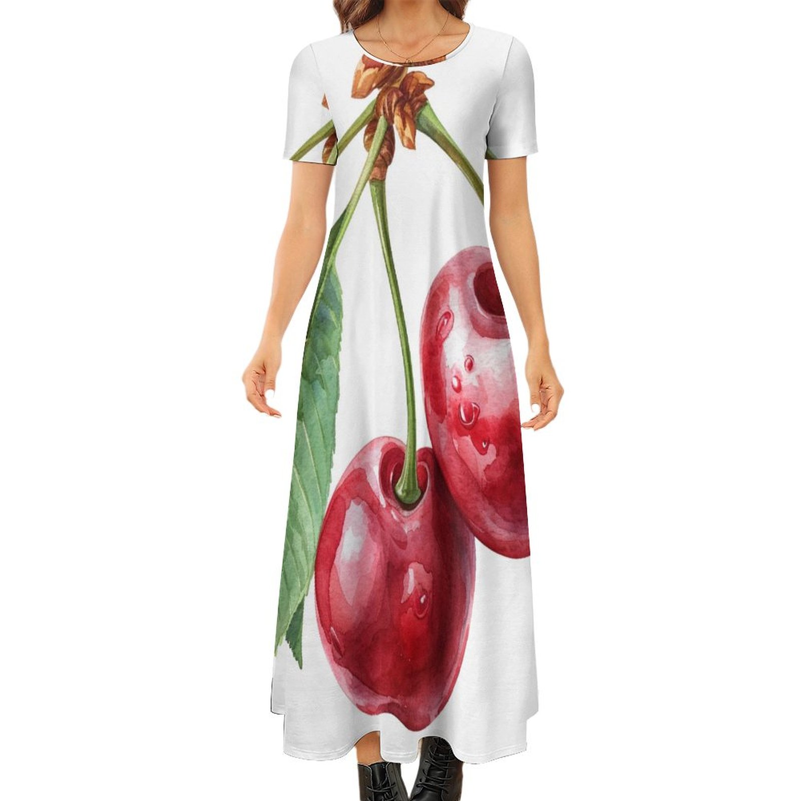 Mini dress with cherries and pleats main image 1
