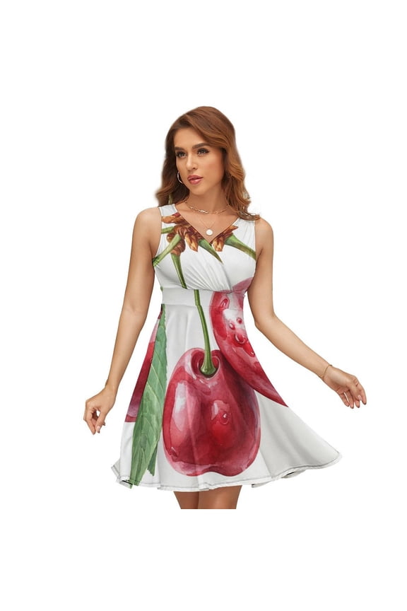 Cherries with Leaf on Top of Them Sundress Sleeveless Dress Summer Women Clothes Dress for Women Dresses
