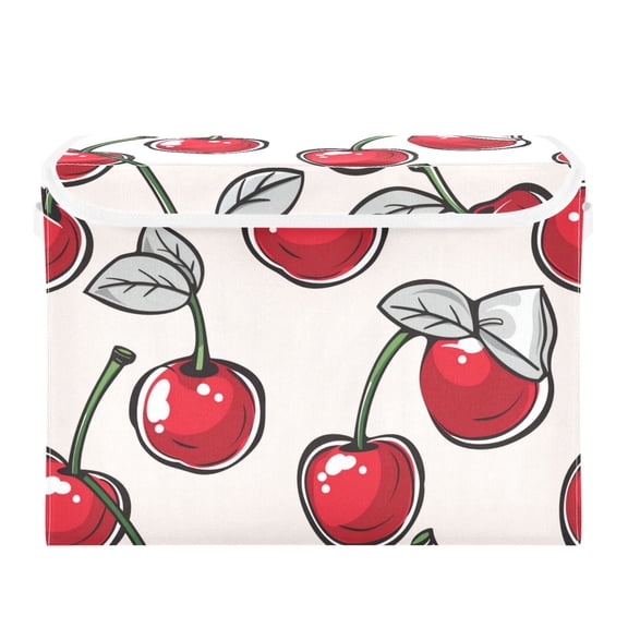 Cherries with Leaves and Bowknots Foldable Storage Bin with Lid and Handle Collapsible Storage Box 16.5 x 12.6 x 11.8 inches