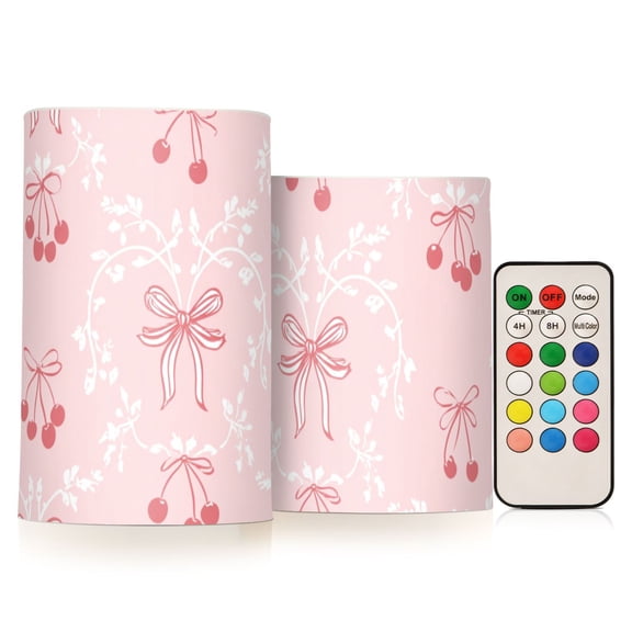 Cherries with Pink Bows Elegant Flickering Flameless Candles LED Tealight Battery Operated with Remote Set of 2 Holiday Decor Ornaments