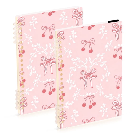 Cherries with Pink Bows Elegant Notebook Detachable Coil Notebook Diary Plan Book A5 Size 60 Pages 1 Pack