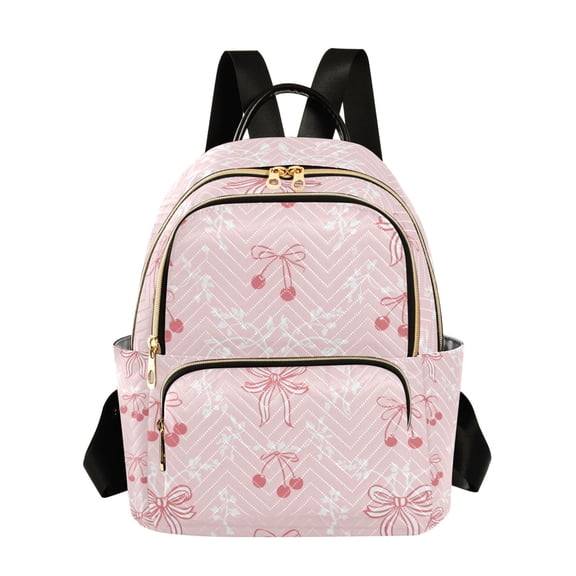 Cherries with Pink Bows Elegant Quilted Backpack Fashion Daypack Commuter Bag for Women 8.5 L