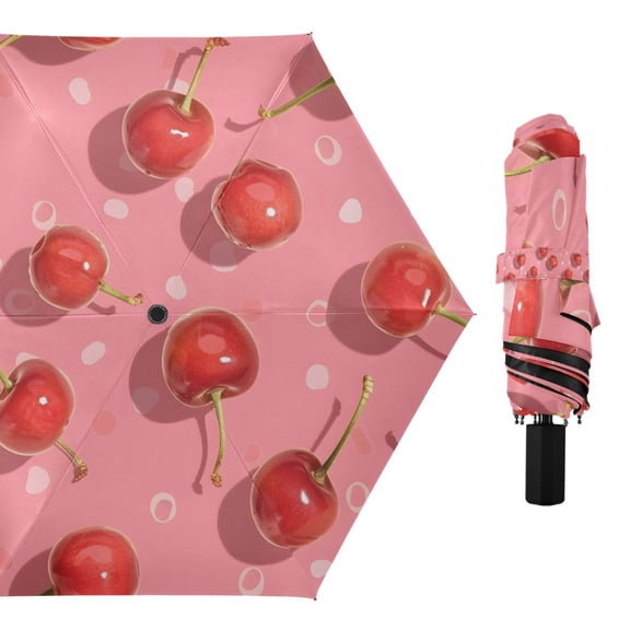 Cherries with Shadows Compact Sun Umbrella Windproof Travel Umbrellas for Rain Strong Portable UV Protection