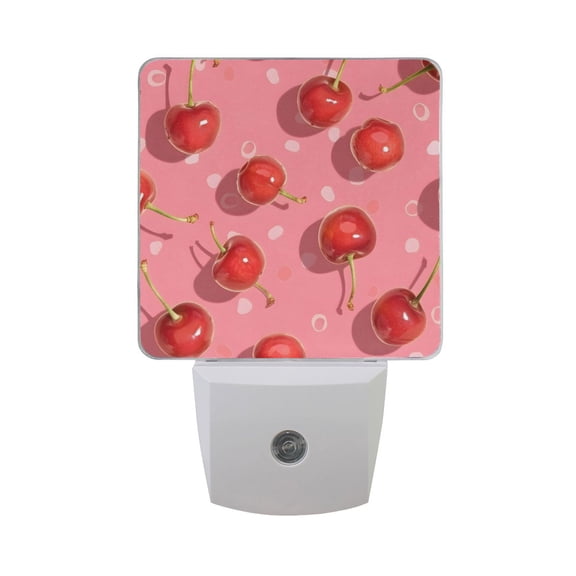 Cherries with Shadows Night Light 2 Pack LED Nightlight Plug into Wall Dusk to Dawn Sensor Soft White