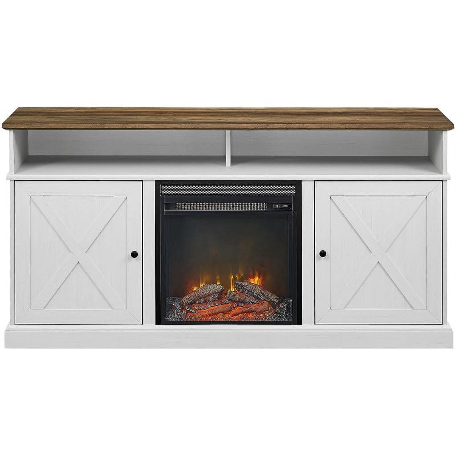 Cherrington 60" Tall Highboy Fireplace TV Stand in Rustic Oak/Brushed