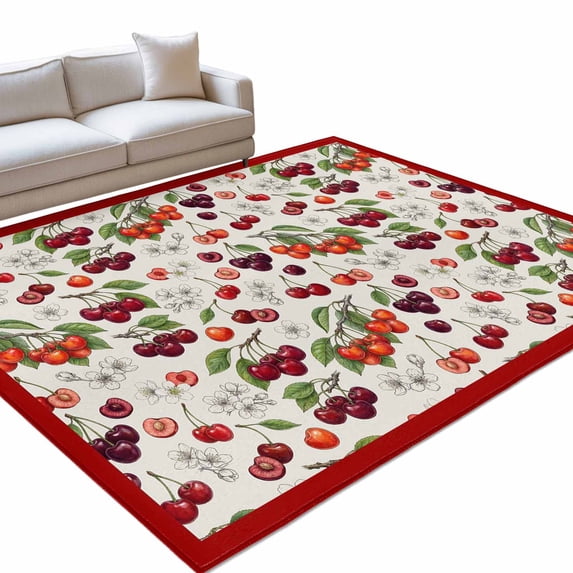 Cherry 2.7x5ft Non Slip Area Rug Retro Pink Red Cherry White Floral ...