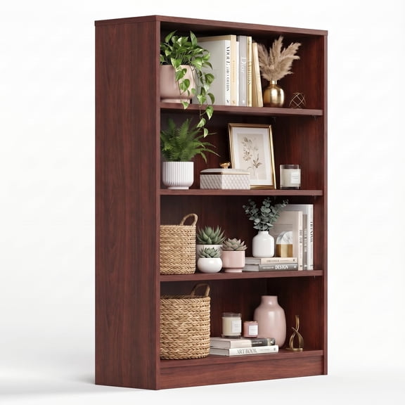 Cherry 5-Tier Wooden Bookshelf, 70 Inch Tall Space-Saving Display Shelf For Living Room, Home Office And Bedroom