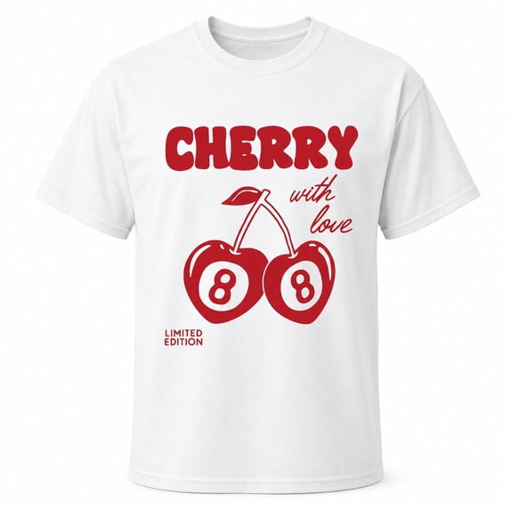 Cherry 8 Ball Graphic T-Shirt, Retro Red Fruit Print Unisex Tee