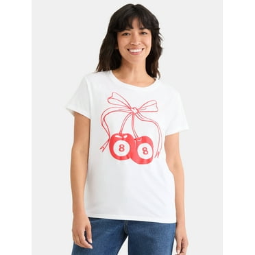 Cherry 8 Ball Women's Graphic Tee with Short Sleeves, Sizes XXS-XXL