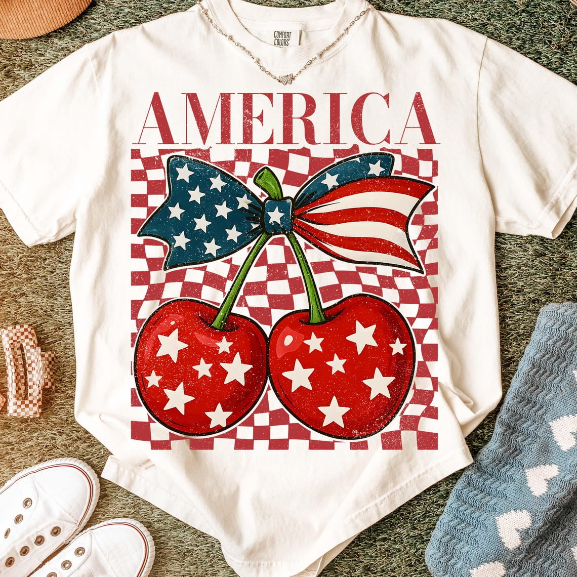 Cherry America Coquette Comfort Color Shirt, 4th of July Tee Shirt ...