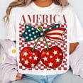 thumbnail image 1 of Cherry America Coquette T-Shirt | 4th of July Patriotic Design | Retro USA Checkered Shirt | Girly Memorial Day & Independence Day Tee, 1 of 5
