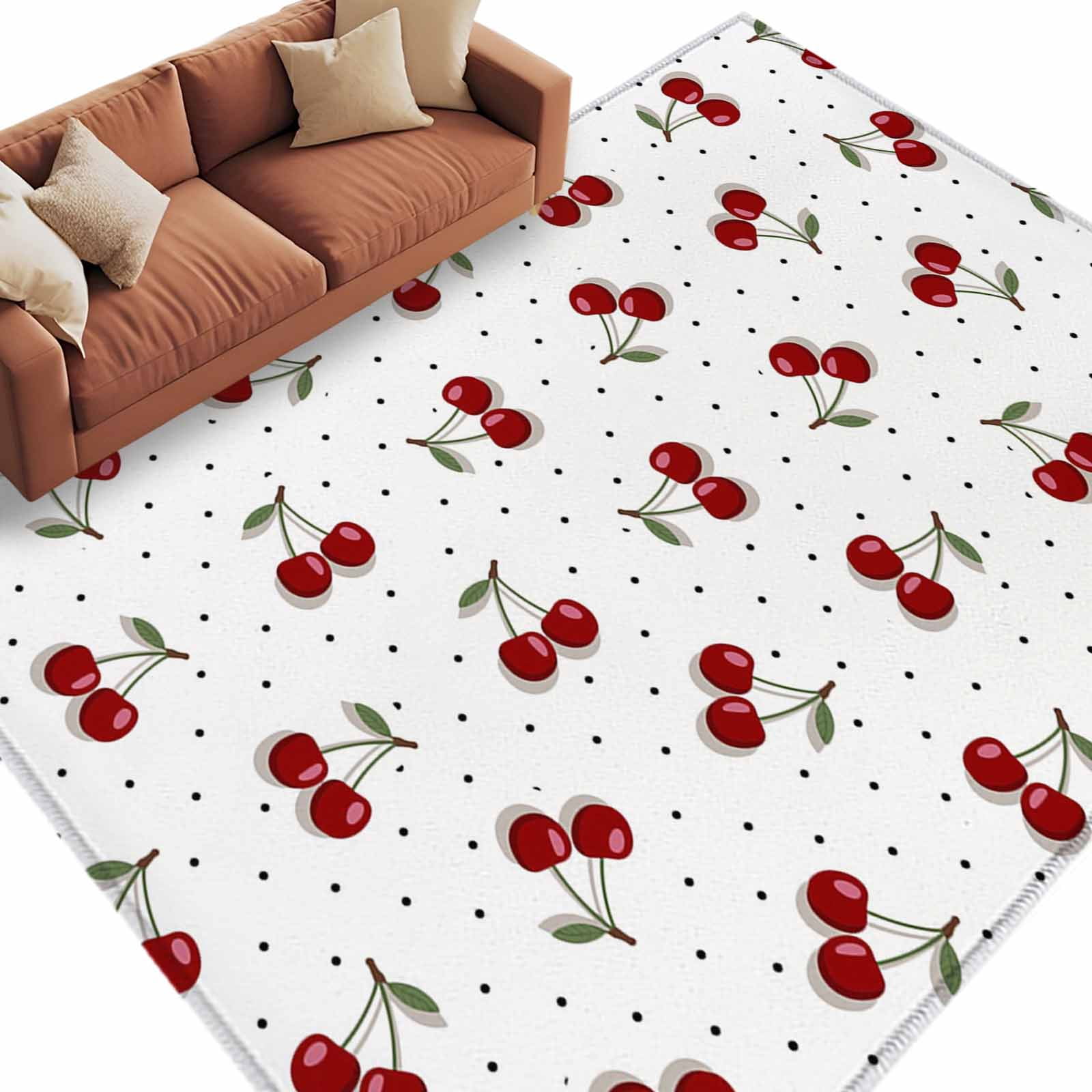 Cherry Area Rug 8x10 Washable Rug Non Slip Modern Simple Red Berry ...