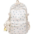 thumbnail image 1 of LINXI Cute Kawaii Cherry Print Backpack with Bear Charms, Aesthetic Daily School Bag (Blue Flower), 1 of 9