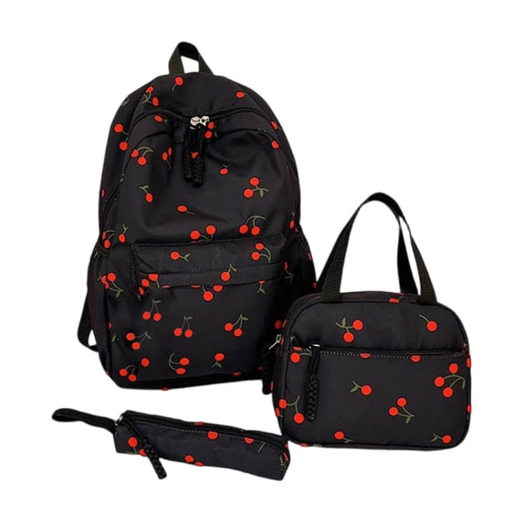 Cherry Backpack with Pencil Bags and Lunch Box - Cute Kawaii Backpack Set Aesthetic Daypack Cute Rucksack (C01 Cherry Pink)