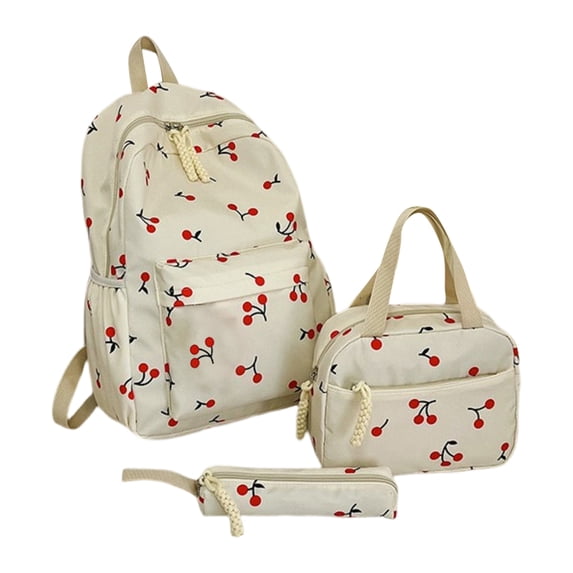 Cherry Backpack with Pencil Bags and Lunch Box - Cute Kawaii Backpack Set Aesthetic Daypack Cute Rucksack (C01 Cherry Pink)