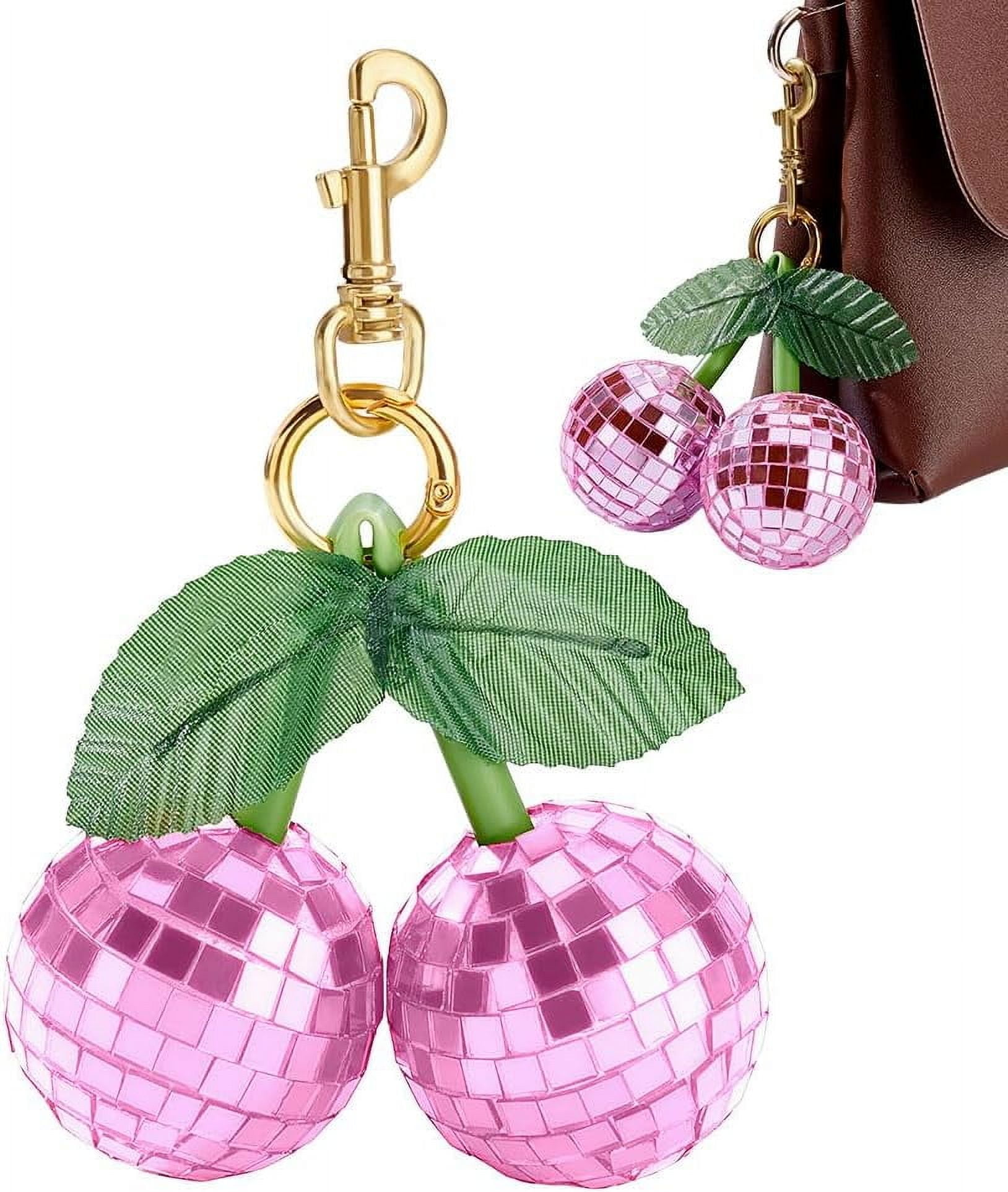 Cherry Bag Charm Disco Ball Mirror Cherry Keychain Purse Charm Cute Cherry Charm