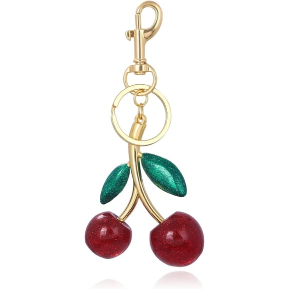 Cherry Bag Charm Keychain - Cute Purse Handbag Fruit Accessories - Beautiful Birthday Gift for Women