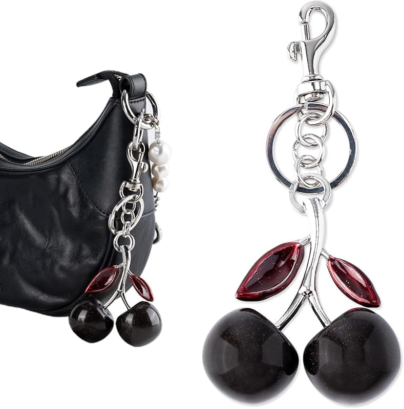 Cherry Bag Charm with Key Ring, Cherry Keychain Purse Charm for