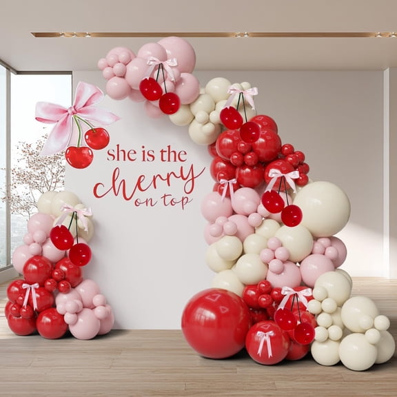 Cherry Balloon Arch Kit Bows Cherry On Top Party Decorations Red Pink Balloons Long Balloons SheS The Cherry On Top Baby Shower Decorations,Strawberry Birthday Decor Berry First Birthday Supply