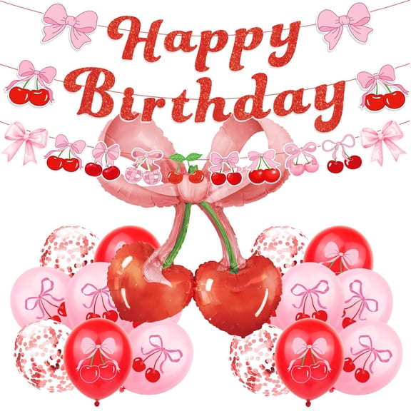 Cherry Balloon Set 20PCS Foil & Latex Balloons for Girls Birthday Party Fruit Theme Decor