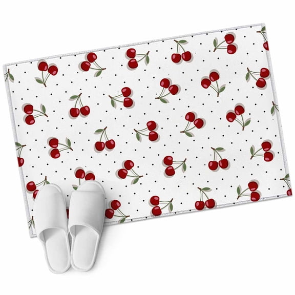 Cherry Bathroom Rug Washable 2x3 Entryway Rug Non Slip Modern Simple Red Berry Fruit Branches Dots Front Door Mat Low Pile Indoor Doormat Throw Floor Carpet for Kitchen Bedroom Entrance