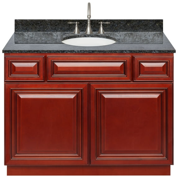 Cherry Bathroom Vanity 42", Blue Butterfly Granite Top, Faucet LB7B