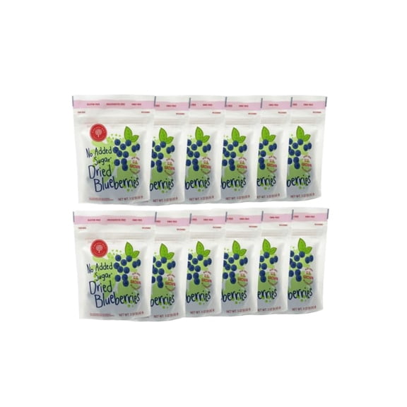 Cherry Bay Orchards Dried Blueberries (3oz 12 Pack, 36 oz Total) - No Added Sugar, 100% Domestic, All Natural, Kosher Certified, No Preservatives, Gluten Free & GMO Free - Resealable Pouch
