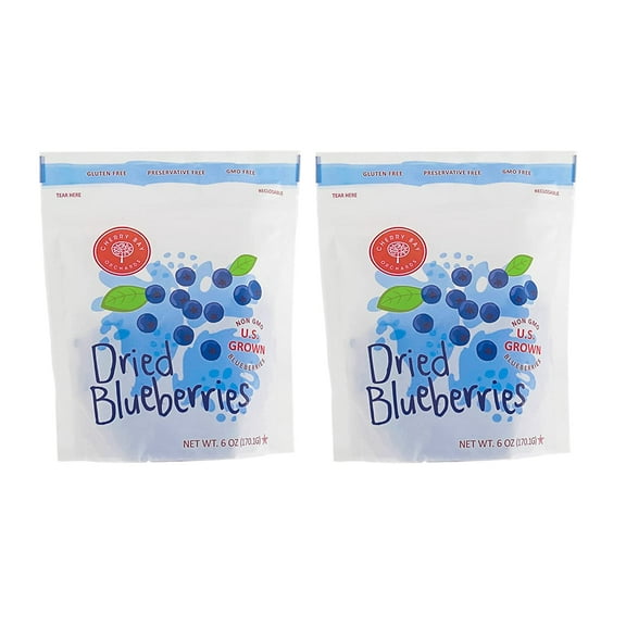Cherry Bay Orchards - Dried Blueberries - Pack of Two 6oz Bags (Total 12 oz) - 100% Domestic, Natural, Kosher Certified, Gluten-Free, and GMO Free - Packed in a Resealable Pouch