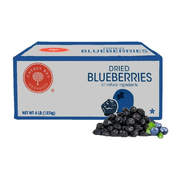 Cherry Bay Orchards Dried Blueberries Sweetened (4 lb bulk box) - 100% Domestic, All Natural, Kosher Certified, Gluten Free, and GMO Free, No Additives - Great Source of Antioxidants