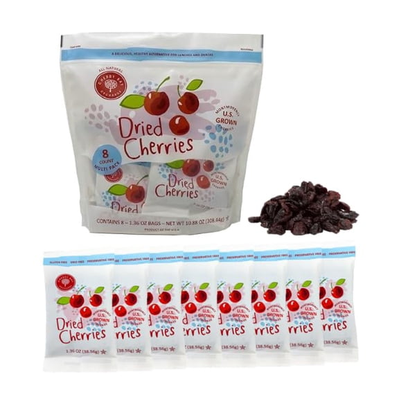 Cherry Bay Orchards - Dried Montmorency Tart Cherries - 8 Snack Packs, 1.36 oz Each - 100% Natural, Kosher Certified, and GMO Free - Packed in a Resealable Pouch