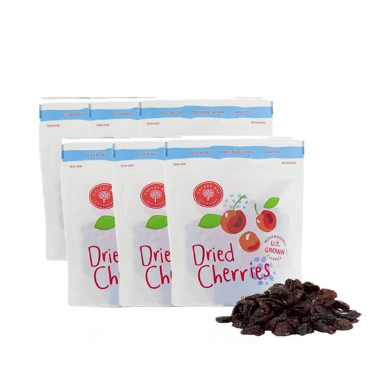 Cherry Bay Orchards Dried Montmorency Tart Cherries - Pack of 6 - 6oz Bags (Total 36oz) - 100% Domestic, Natural, Kosher Certified, Gluten-Free, and GMO Free - Packed in a Resealable Pouch