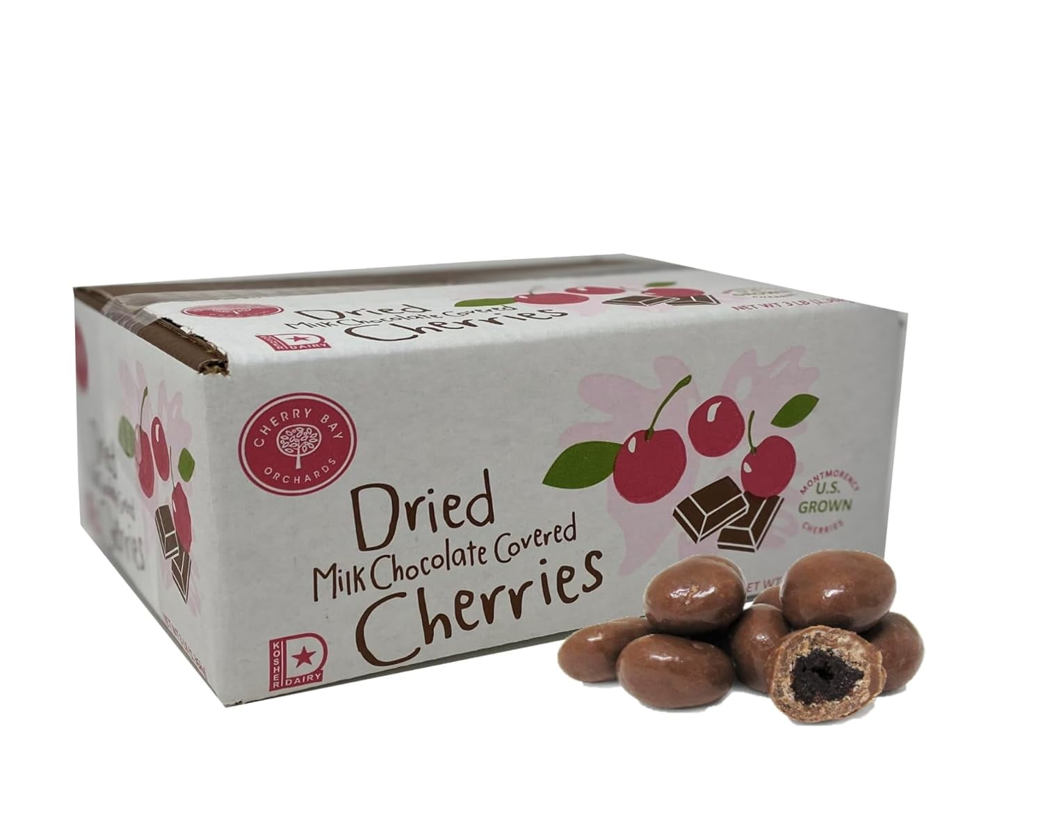 Cherry Bay Orchards - Milk Chocolate Covered Dried Montmorency Cherries - 3 lb Bulk Box - 100% Domestic, Grower Owned, Preservative Free, and No Added Color