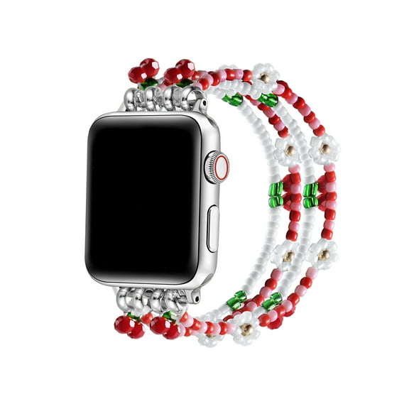 Posh Tech Cherry Beaded Stretch Watch Band for Apple Watch, Cherry Red & Pink
