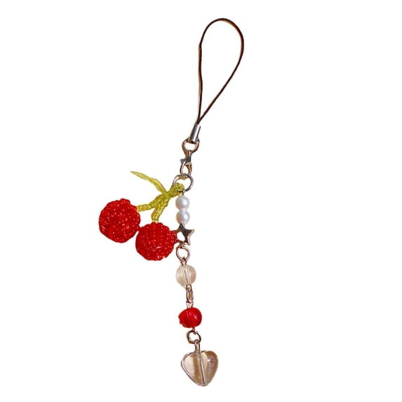 Cherry Beaded Keychain Fruit Pendant Keyring Stylish Phone Charm Bag Accessory